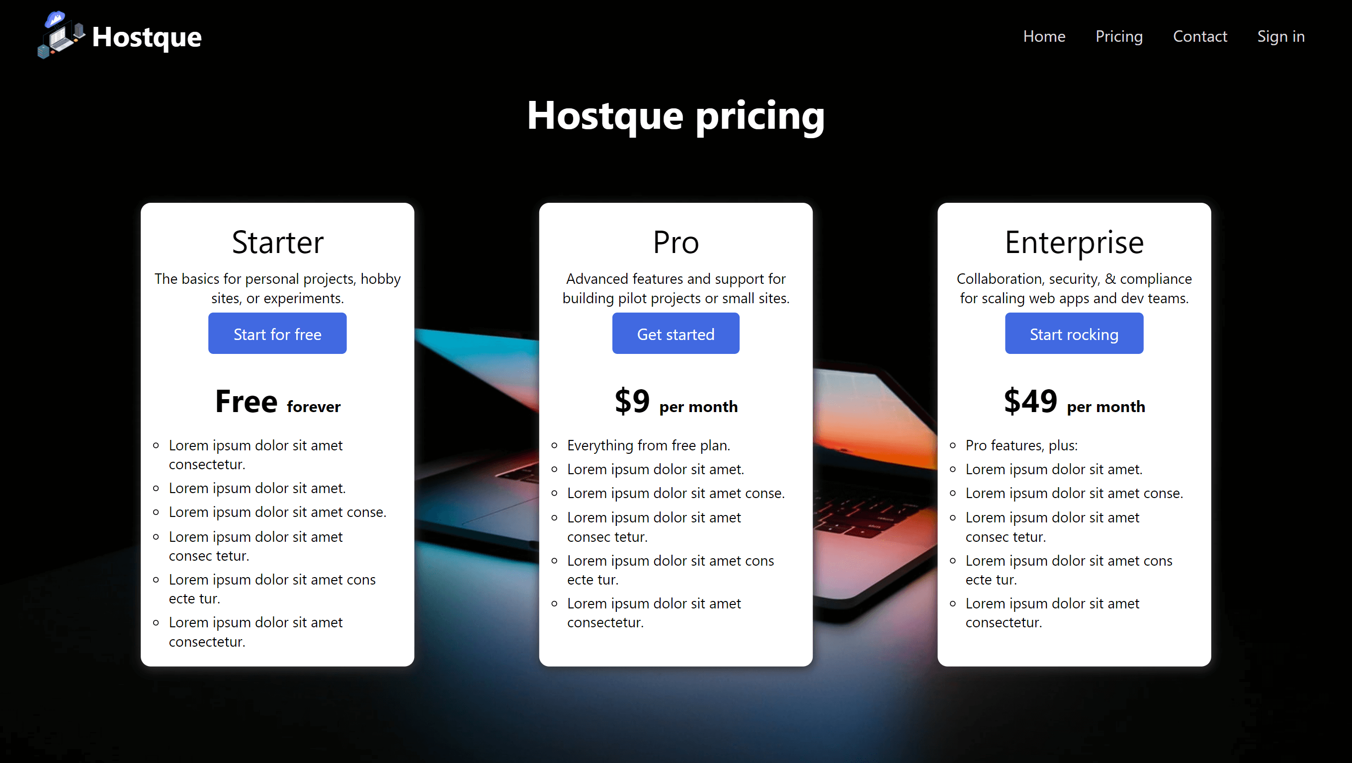 hostque pricing section