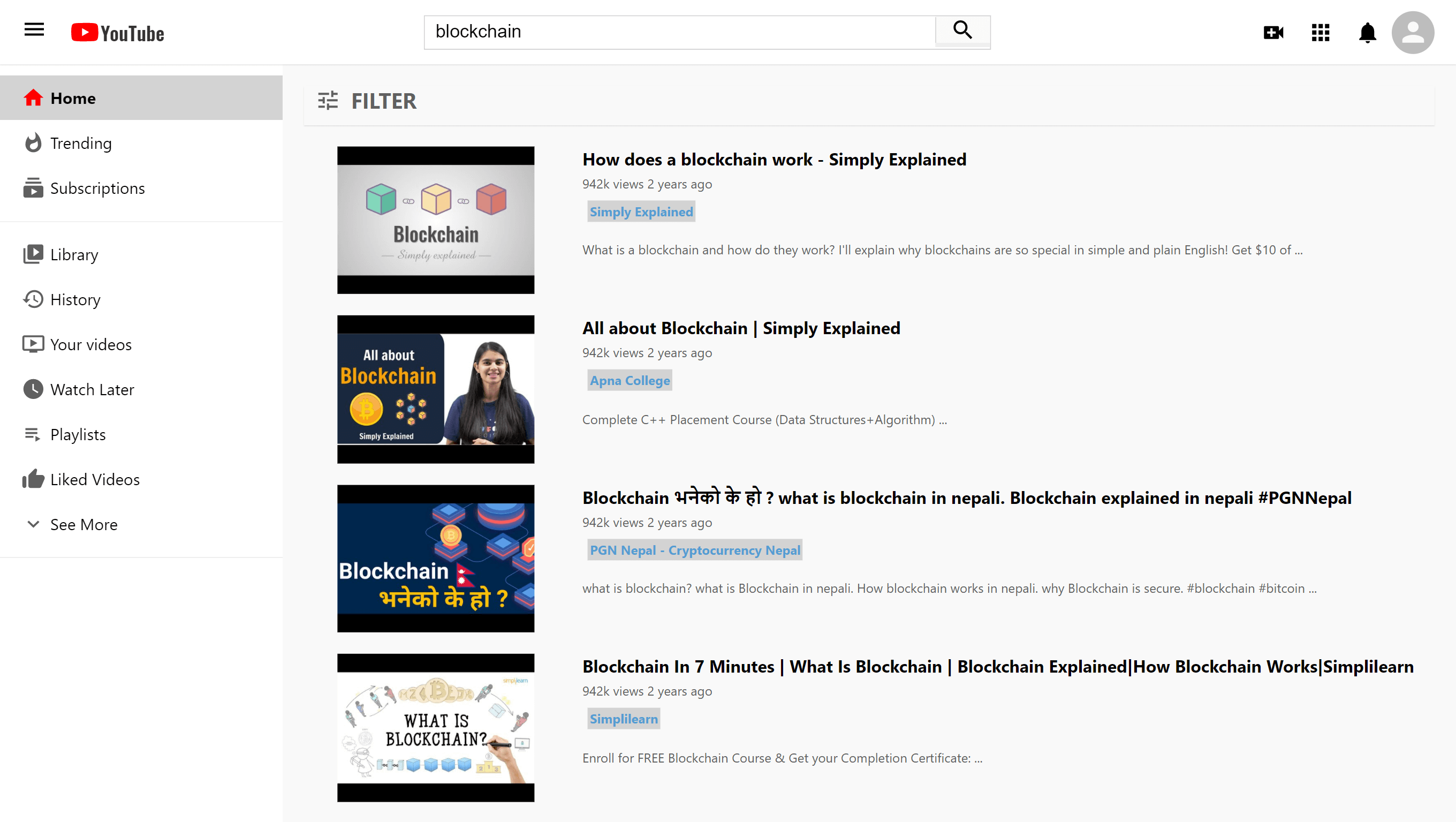 Youtube clone search result